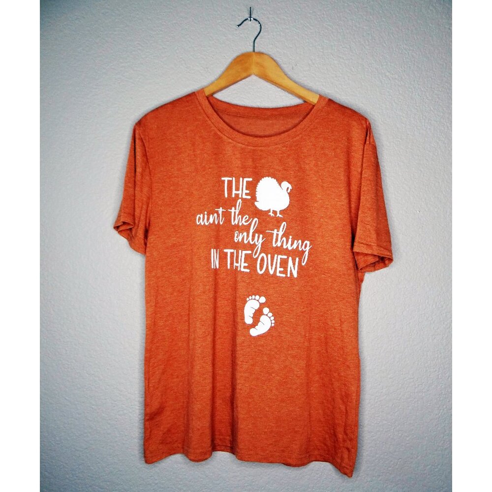 Thanksgiving Maternity T-Shirt Short Sleeve Burnt Orange Size XL